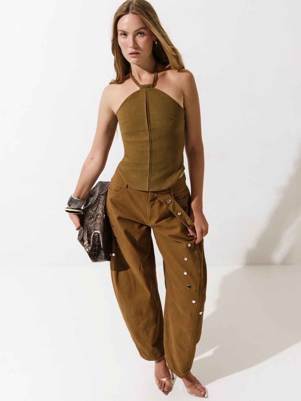 NWT Cultnaked barrel pant in earth brown studded